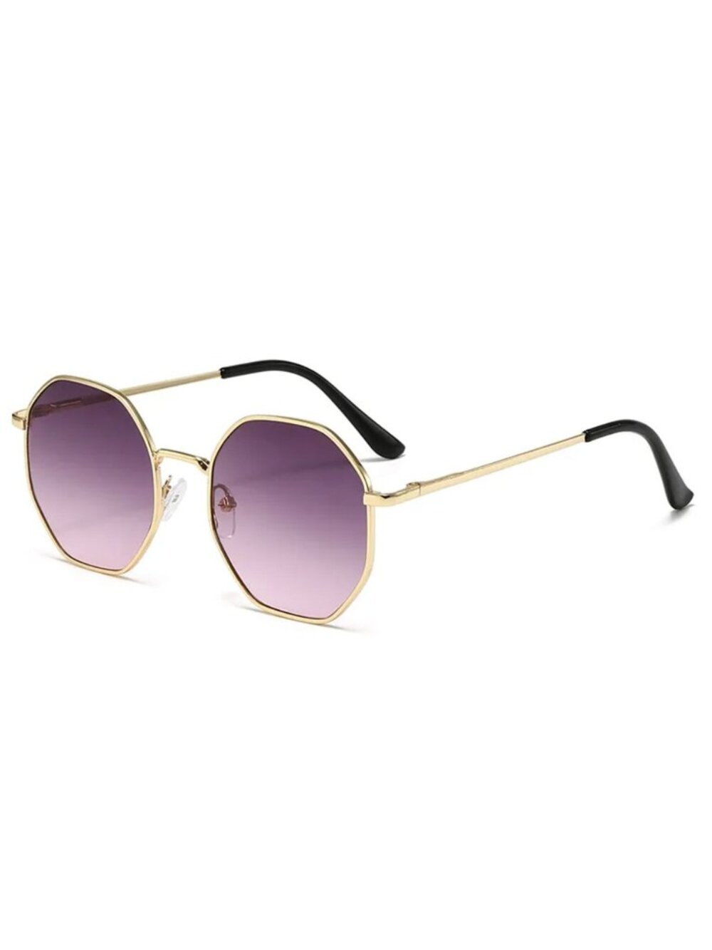 Unisex Octagonal Gold Metal Frame Gradient Purple Lens Sunglasses